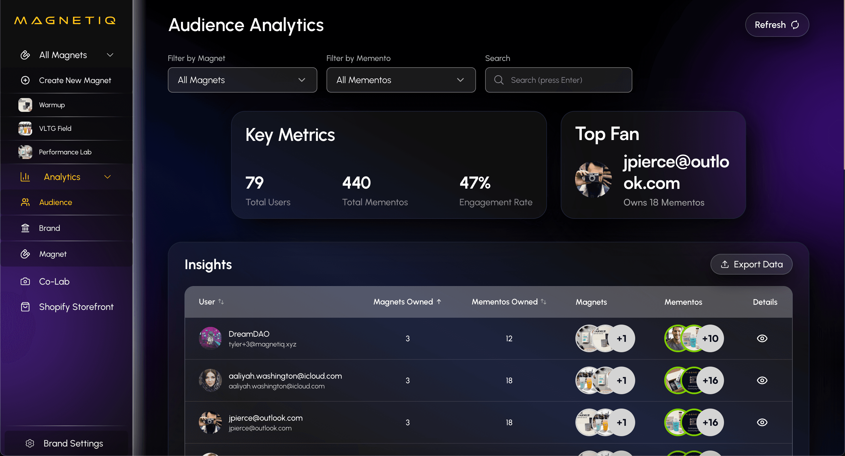MAGNETIQ audience analytics dashboard